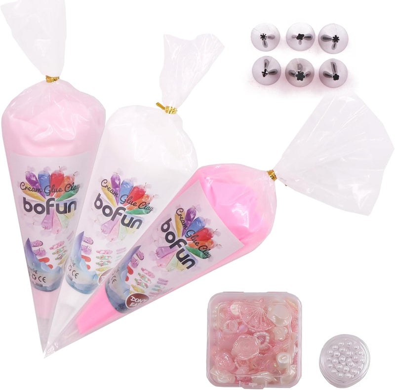 BoFUN 3-Pack Decoden Cream Glue Clay Set for Teens & Adult, DIY Phone Craft Case Craft Kit, with Resin Charms, Piping Tips, Party Birthday Gift Creative Art Supplies (Pink/Pearl) - Image 4